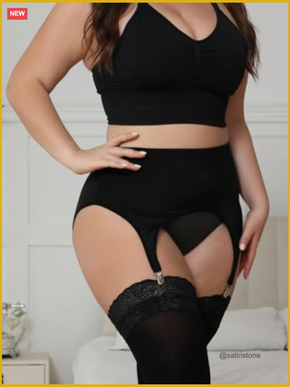 Garter Belt Plus Size High Waist with 4 Metal Clips for Stockings Lingerie - Picture 5 of 7